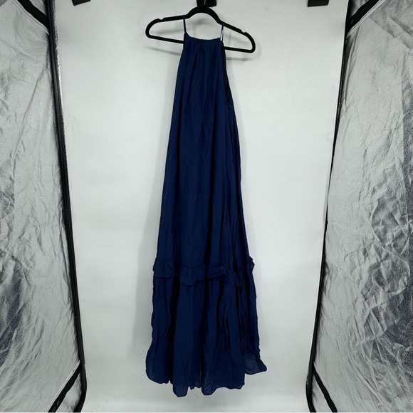 NWT STAUD Ina Tiered Halterneck Muslin Maxi Dress - Navy - Picture 2 of 6